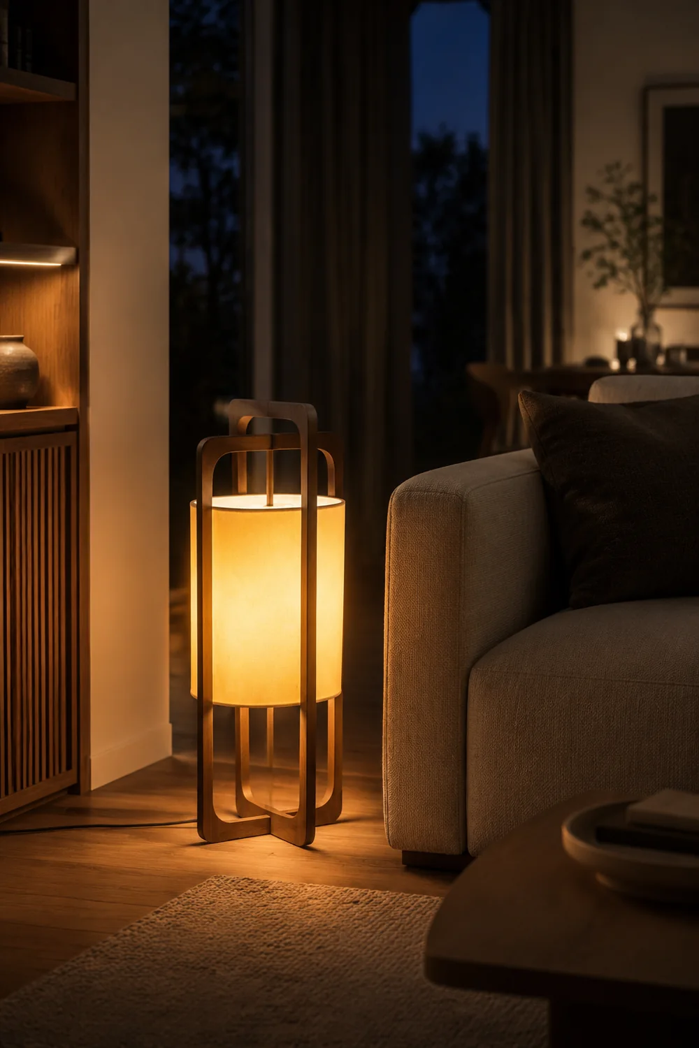 Ozawa Rechteckige Stehleuchte, Holz, ∅20/32CM Lang - Lumpaz
