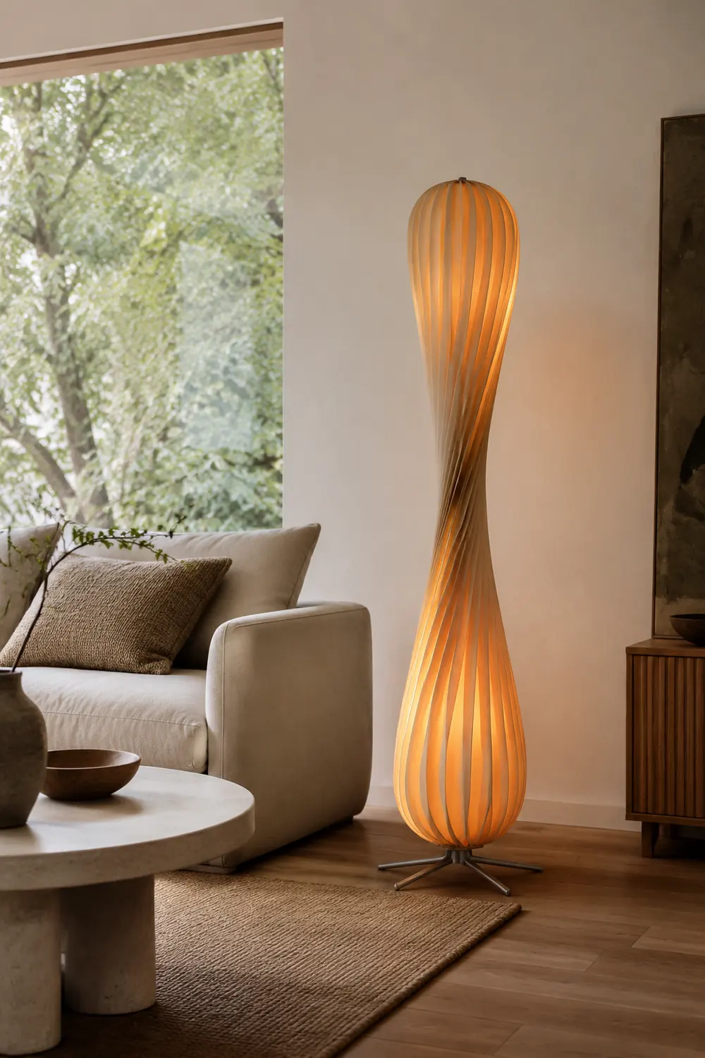 Ozawa Verdrehte Stehleuchte, Holz, 112/144CM Lang - Lumpaz