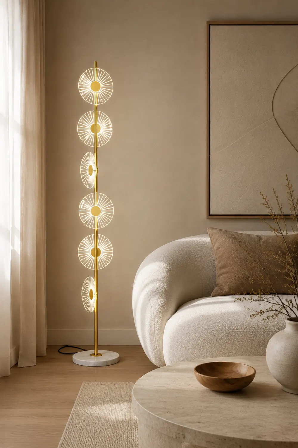 Carins Stehlampe, 6-flammig, Marmor & Acryl, 150CM Lang - Lumpaz