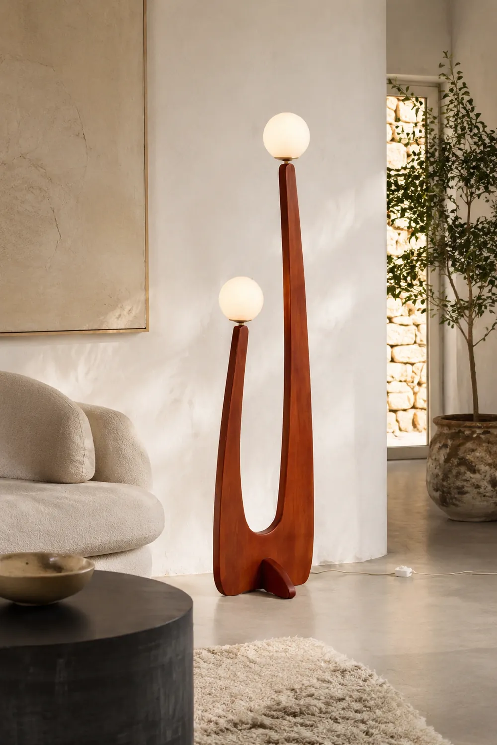 Avi Stehleuchte, Holz & Glas, 2-flammig - Lumpaz
