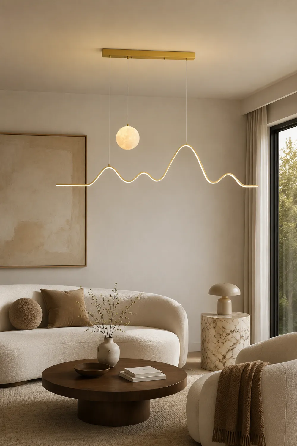 Pendelleuchte Wellenförmig & Mondförmig, 3 Farben, 120CM Lang - Lumpaz