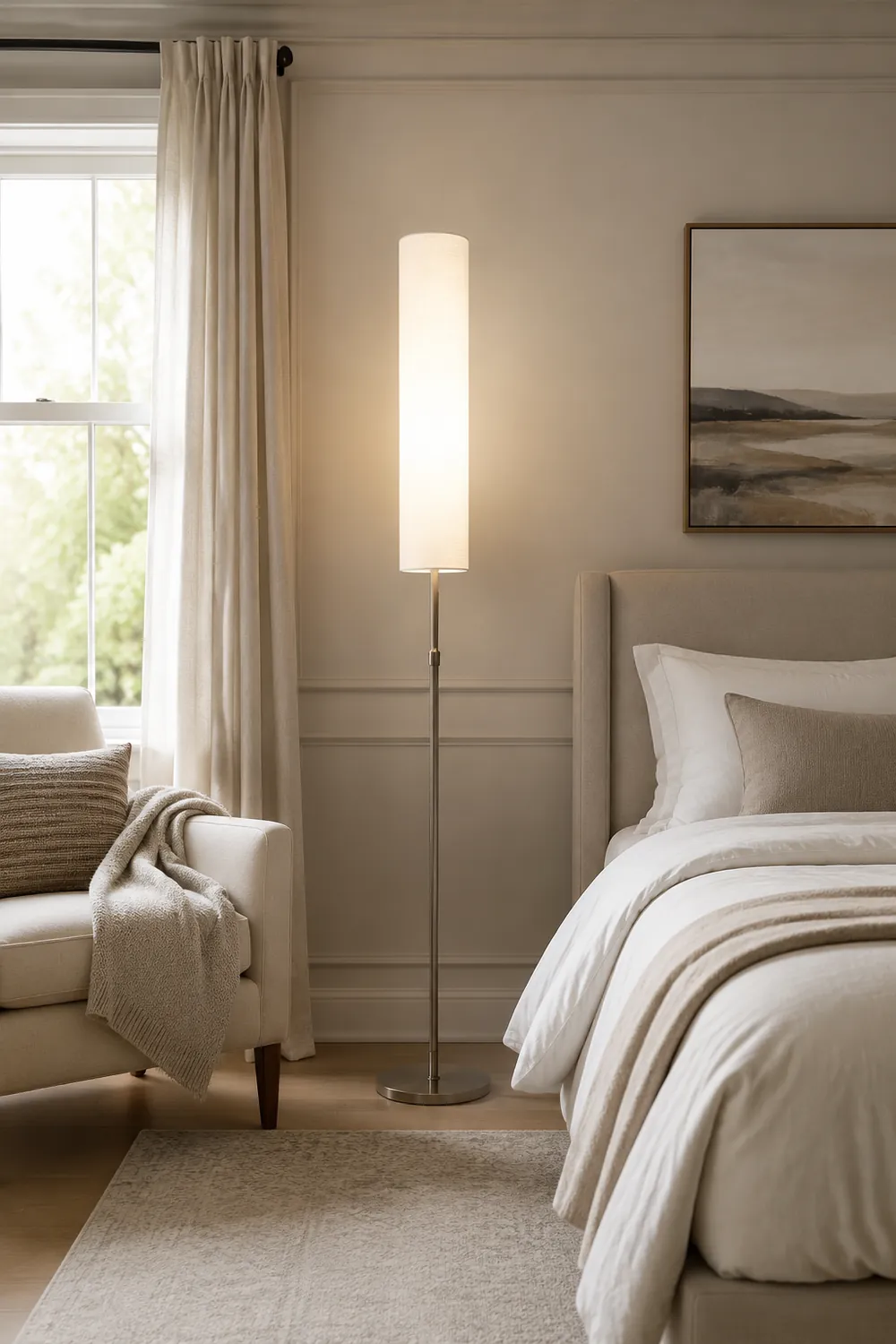Eryn Zylinderförmige Stehlampe, Metall & Stoff, 180CM Lang - Lumpaz