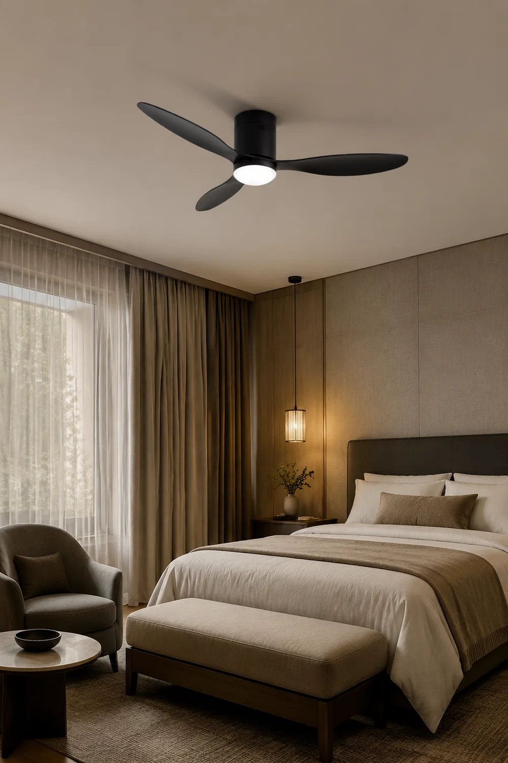 Walters 3-Blatt Deckenventilator mit Beleuchtung, Schwarz, 2 Farbe, ∅115CM - Lumpaz
