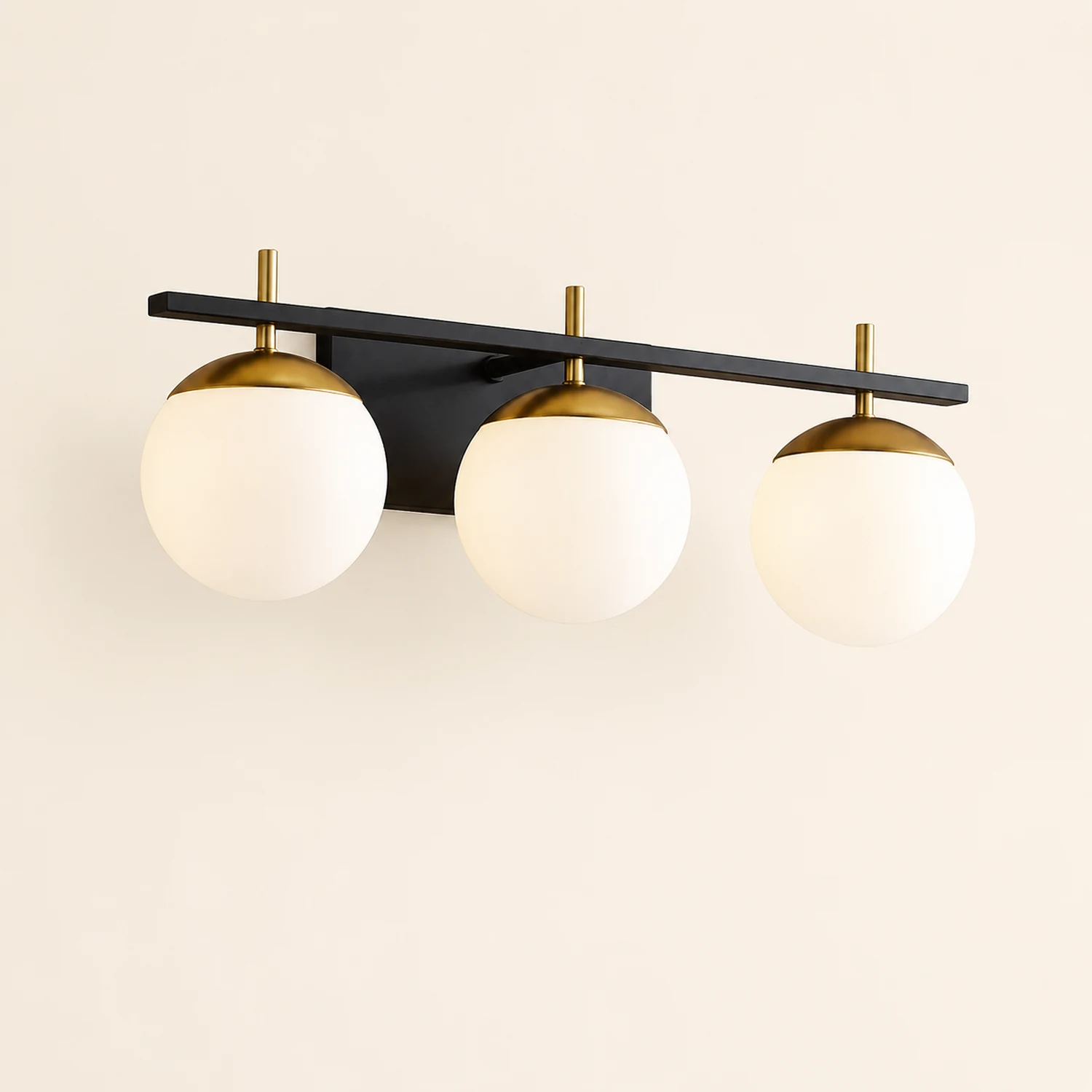 Valentina Schwarz & Gold Spiegelfront Waschtisch-Wandleuchte, 3-flammig, 60CM Lang - Lumpaz