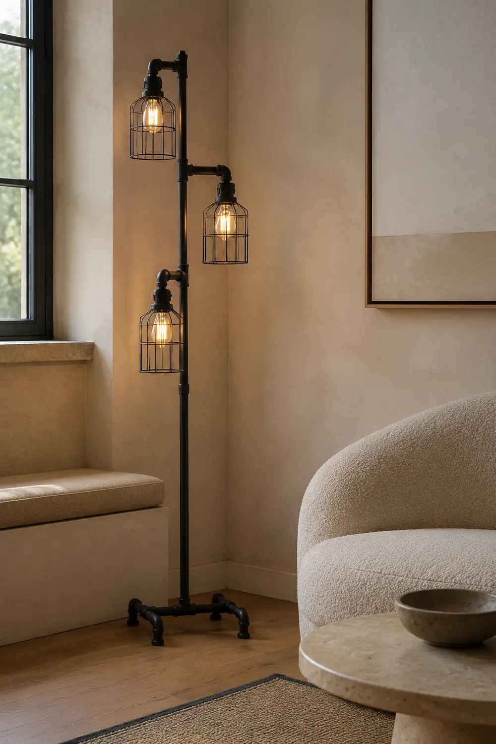 Alessio Vogelkäfige Schwarze Stehlampe, 3-flammig, 150CM Lang - Lumpaz