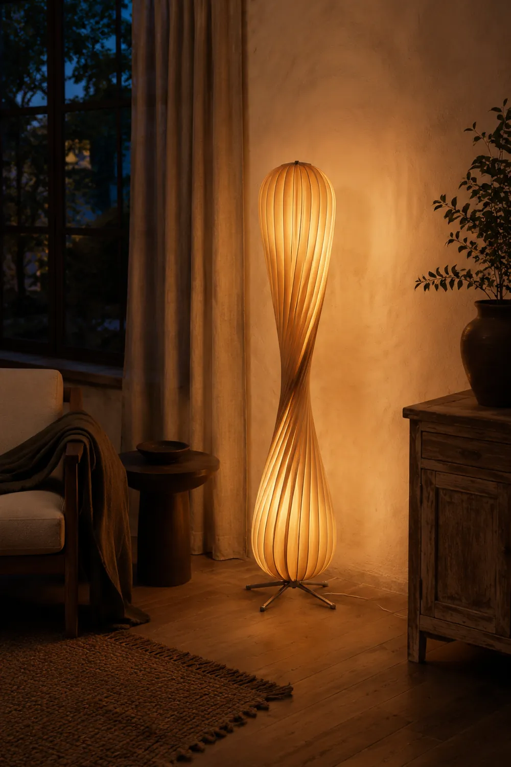 Ozawa Verdrehte Stehleuchte, Holz, 112/144CM Lang - Lumpaz