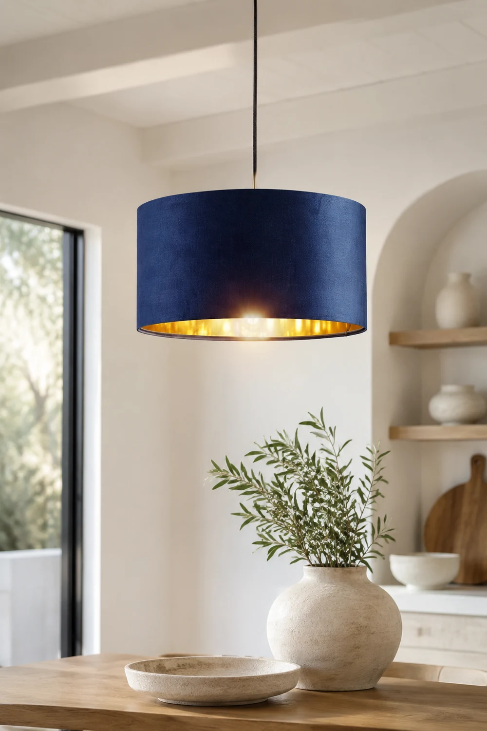 Renée Blau & Gold Pendelleuchte, Seide, ∅50CM - Lumpaz