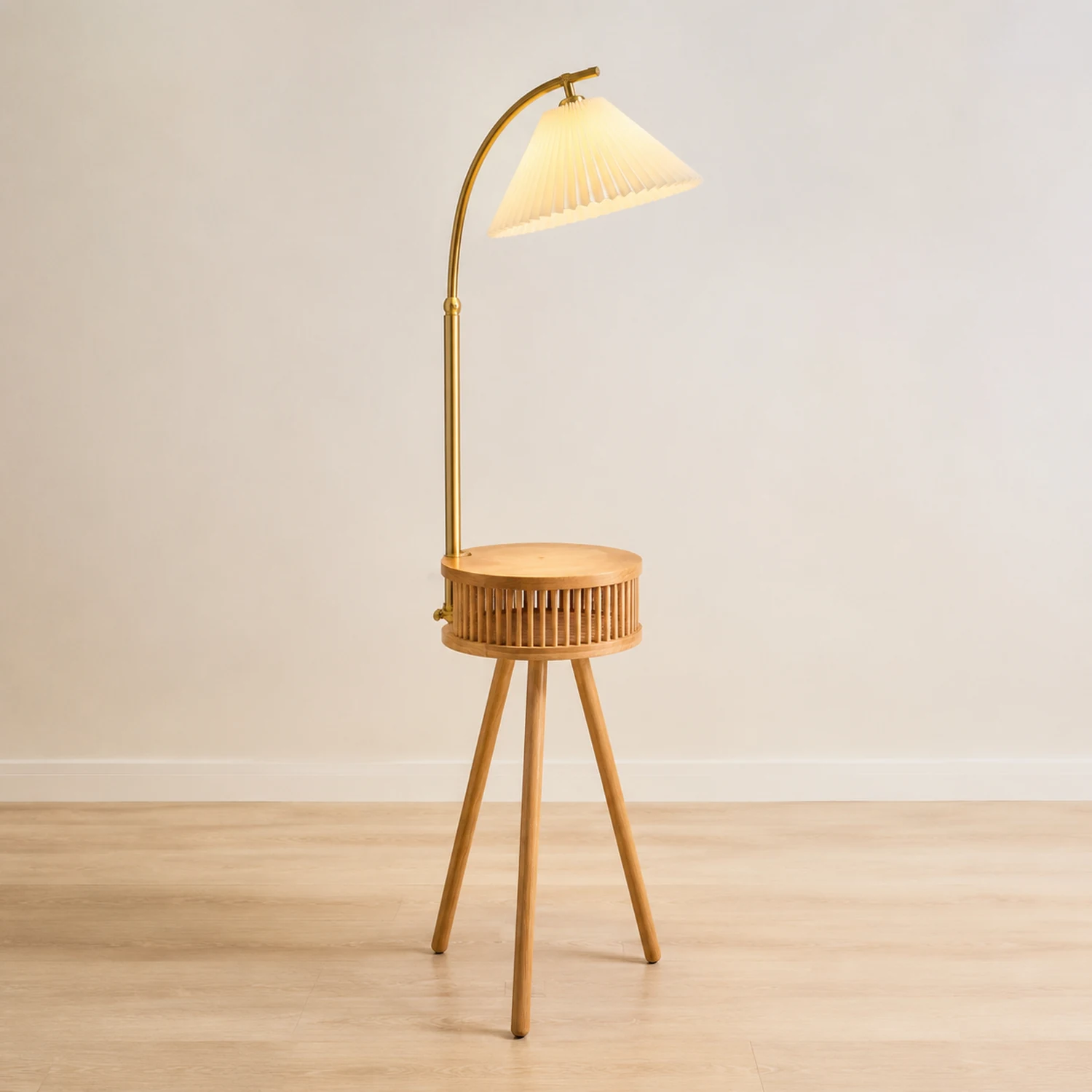 Ozawa Plissierte Stehleuchte mit dem Nachttisch, Metall & Holz, 2 Farben, 3 Stile - Lumpaz