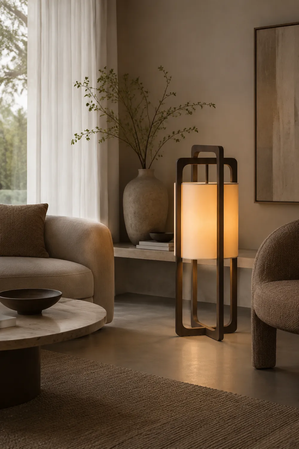 Ozawa Rechteckige Stehleuchte, Holz, ∅20/32CM Lang - Lumpaz