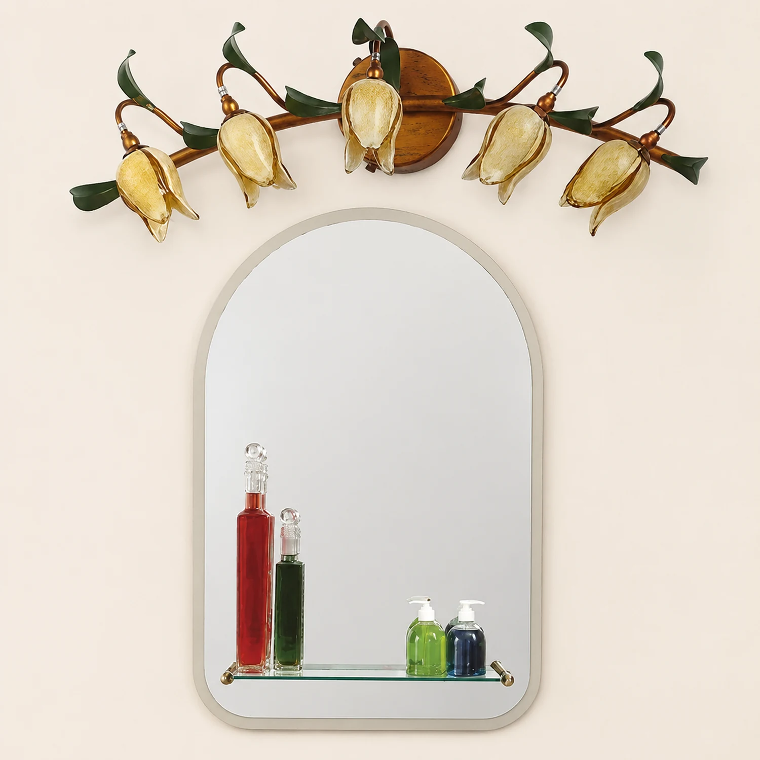 Félicie Gelbe Blume Spiegel Front Bell Shade Vanity Wandleuchte, 3/5-flammig - Lumpaz