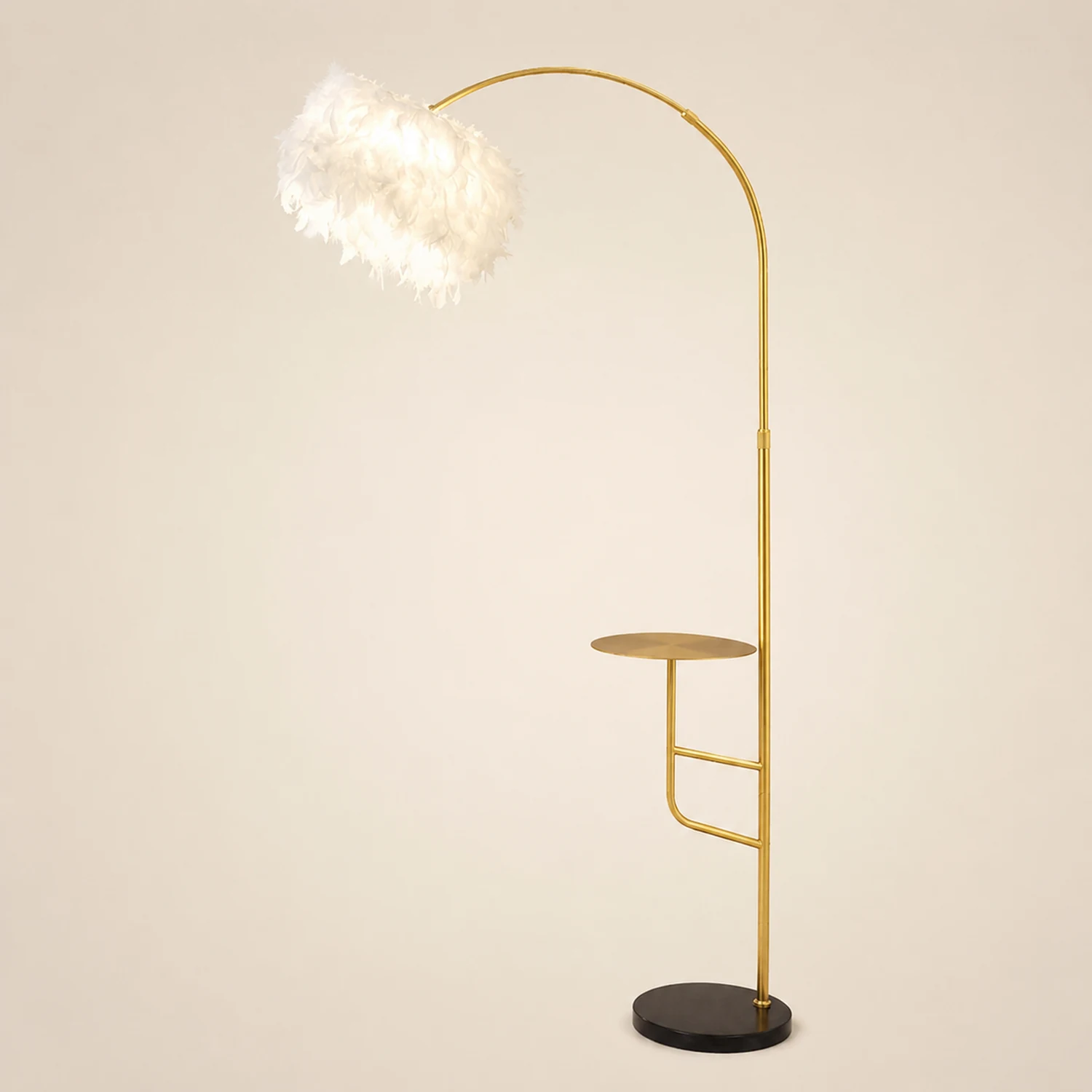 O'Moore Bogen Feder Stehlampe Mit Einem Kleinen Tisch, Metall, 150CM Lang - Lumpaz
