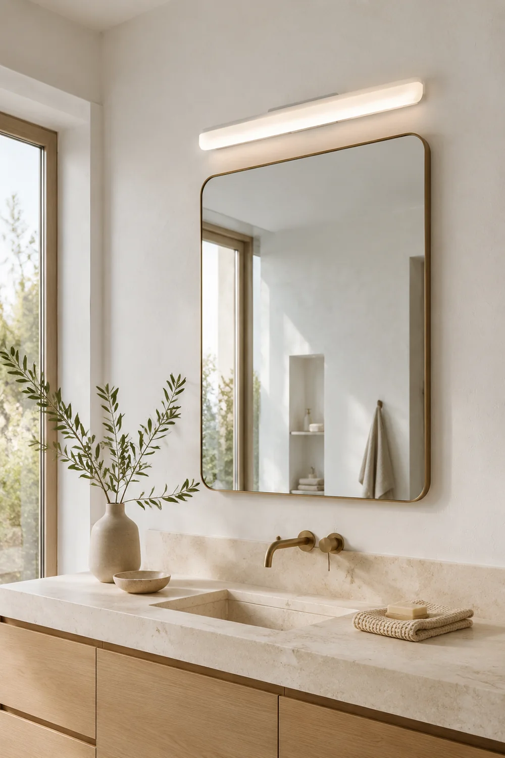 Edge Rechteckige Weiße Spiegelfront Eitelkeit Wandleuchte, 20/40/60CM Lang - Lumpaz