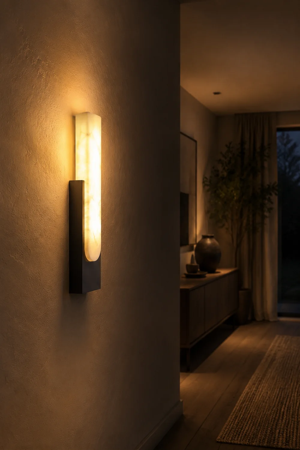 Chan Rechteckige Wandleuchte, Dolomit & Metall, 50CM Lang - Lumpaz