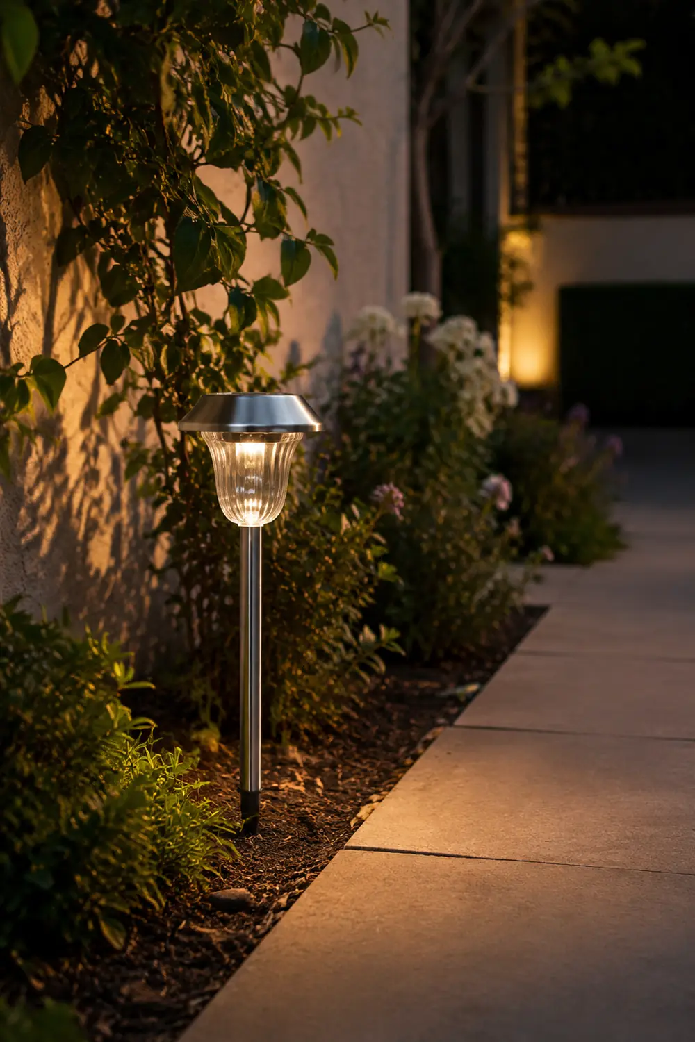 Pena Außen-Wegeleuchte Schüssel Solarenergie Silber, 40CM lang - Lumpaz