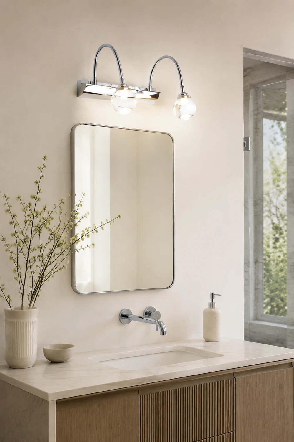 Leigh Flexible Spiegelfront Waschtisch-Wandleuchte, 2/3-flammig 20/46CM Lang - Lumpaz