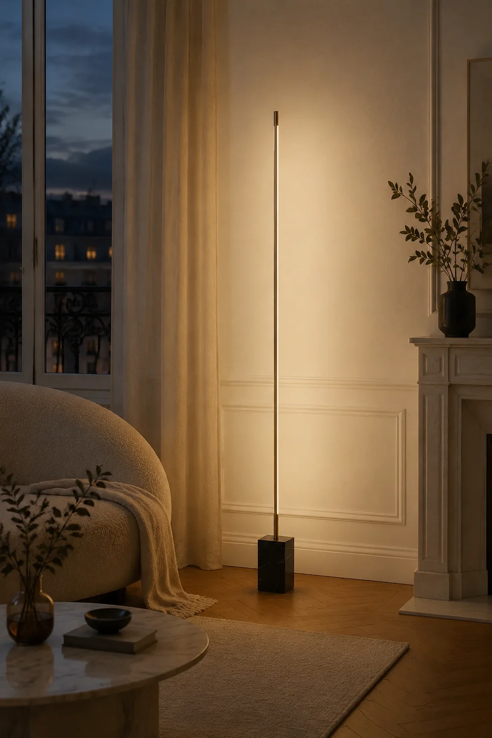 Edge Lineare Stehlampe, Metall & Marmor, 2 Farben, 165CM Lang - Lumpaz
