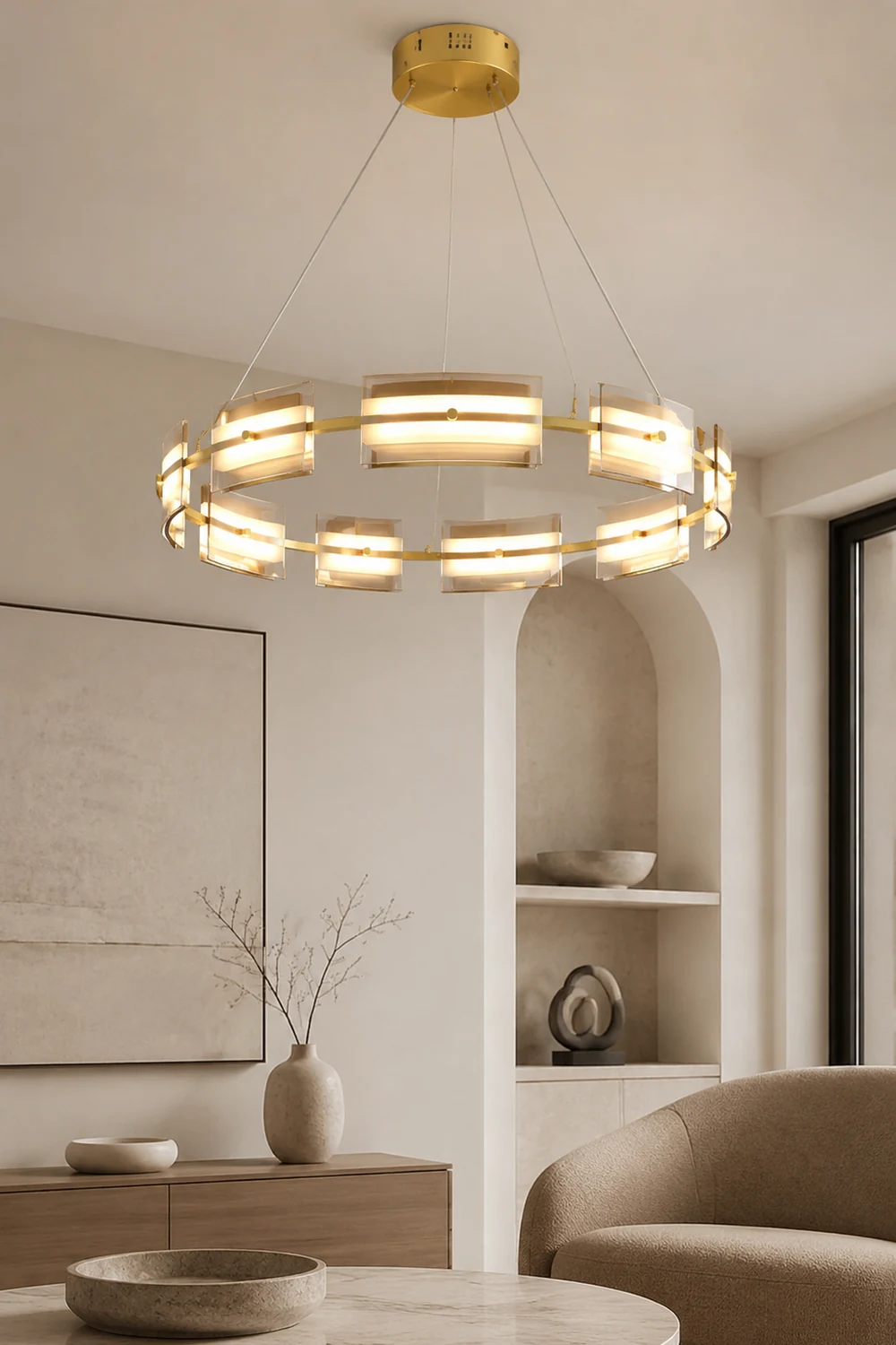 Evette Pendelleuchte 2 Farbe Fernsteuerung 1/2 Ring Kupfer& Glas, 9/12/15 -flammig - Lumpaz