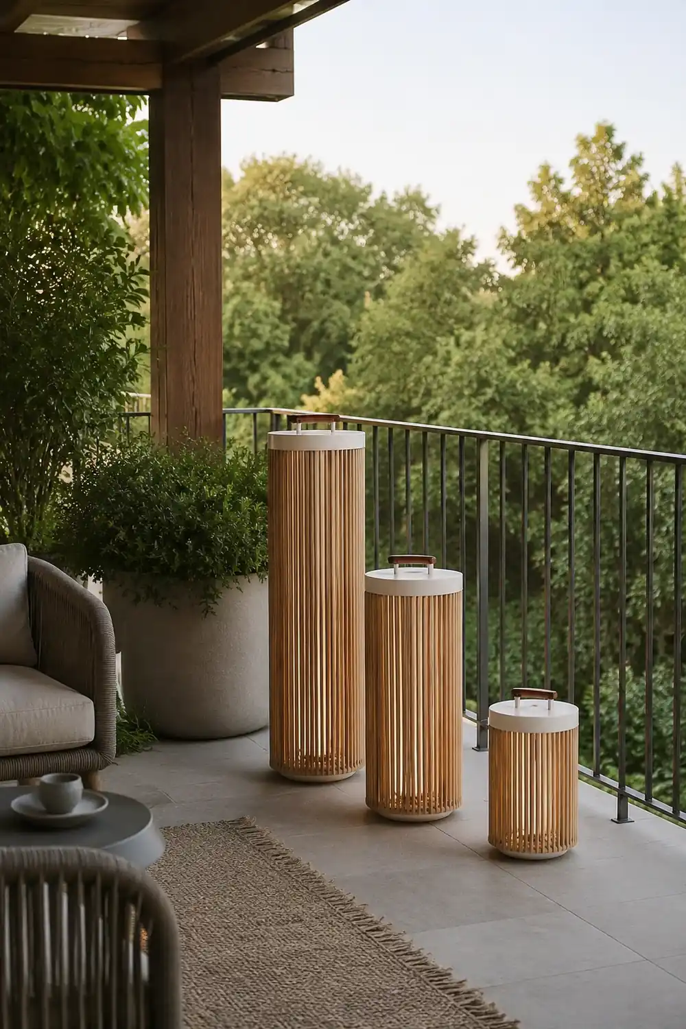 Ritta Außenstehleuchte Zeitgenössisch, Solar, Metall & Rattan, 35/60/100 CM - Lumpaz
