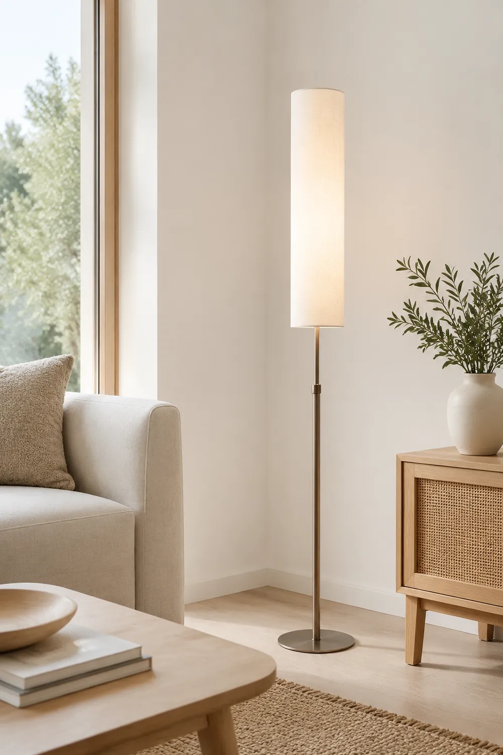 Eryn Zylinderförmige Stehlampe, Metall & Stoff, 180CM Lang - Lumpaz
