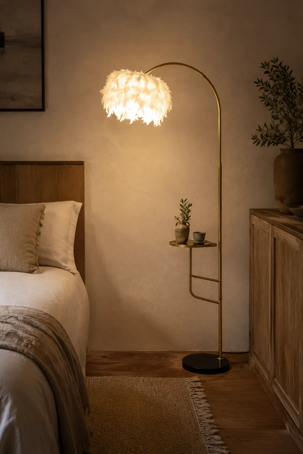 O'Moore Bogen Feder Stehlampe Mit Einem Kleinen Tisch, Metall, 150CM Lang - Lumpaz