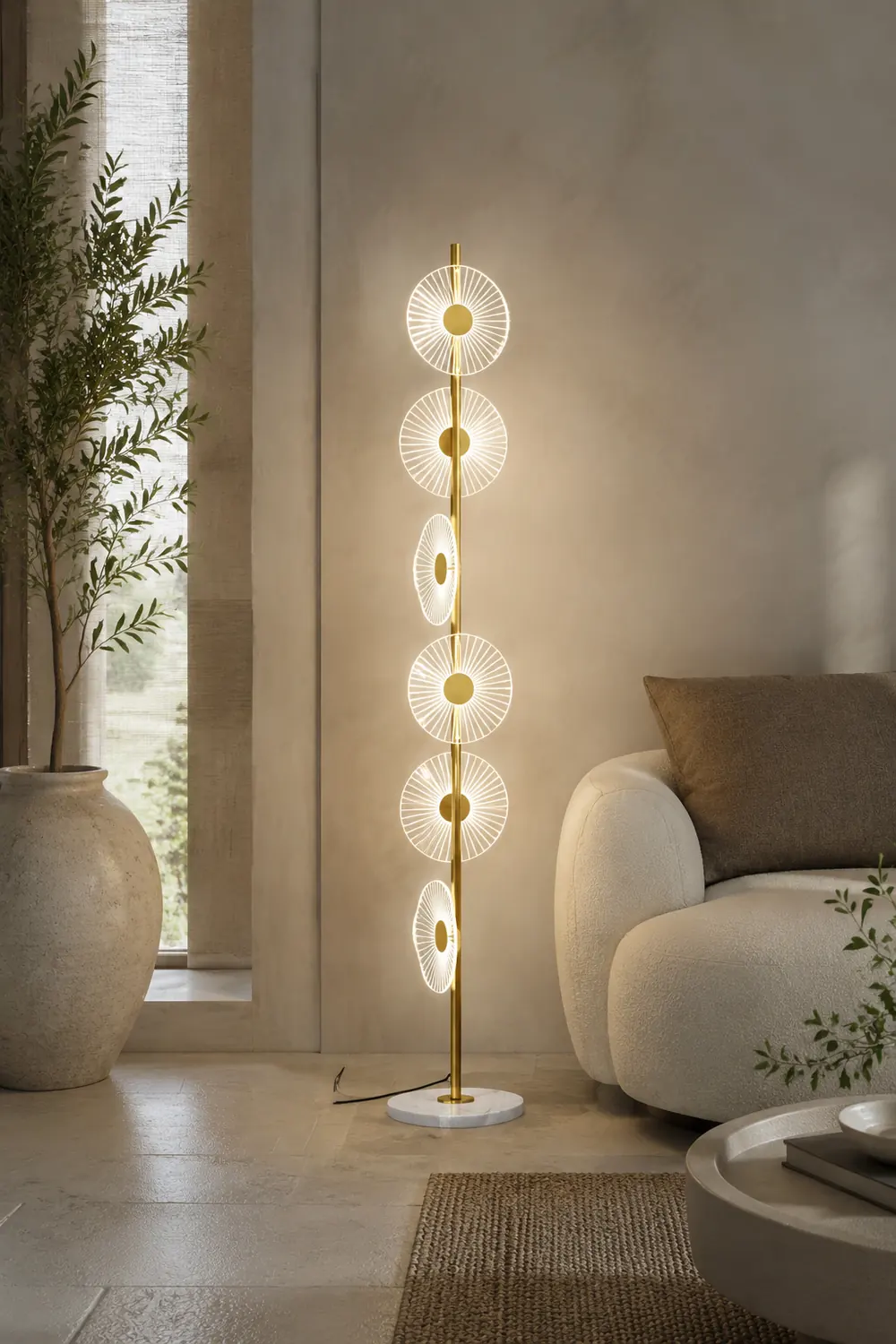 Carins Stehlampe, 6-flammig, Marmor & Acryl, 150CM Lang - Lumpaz
