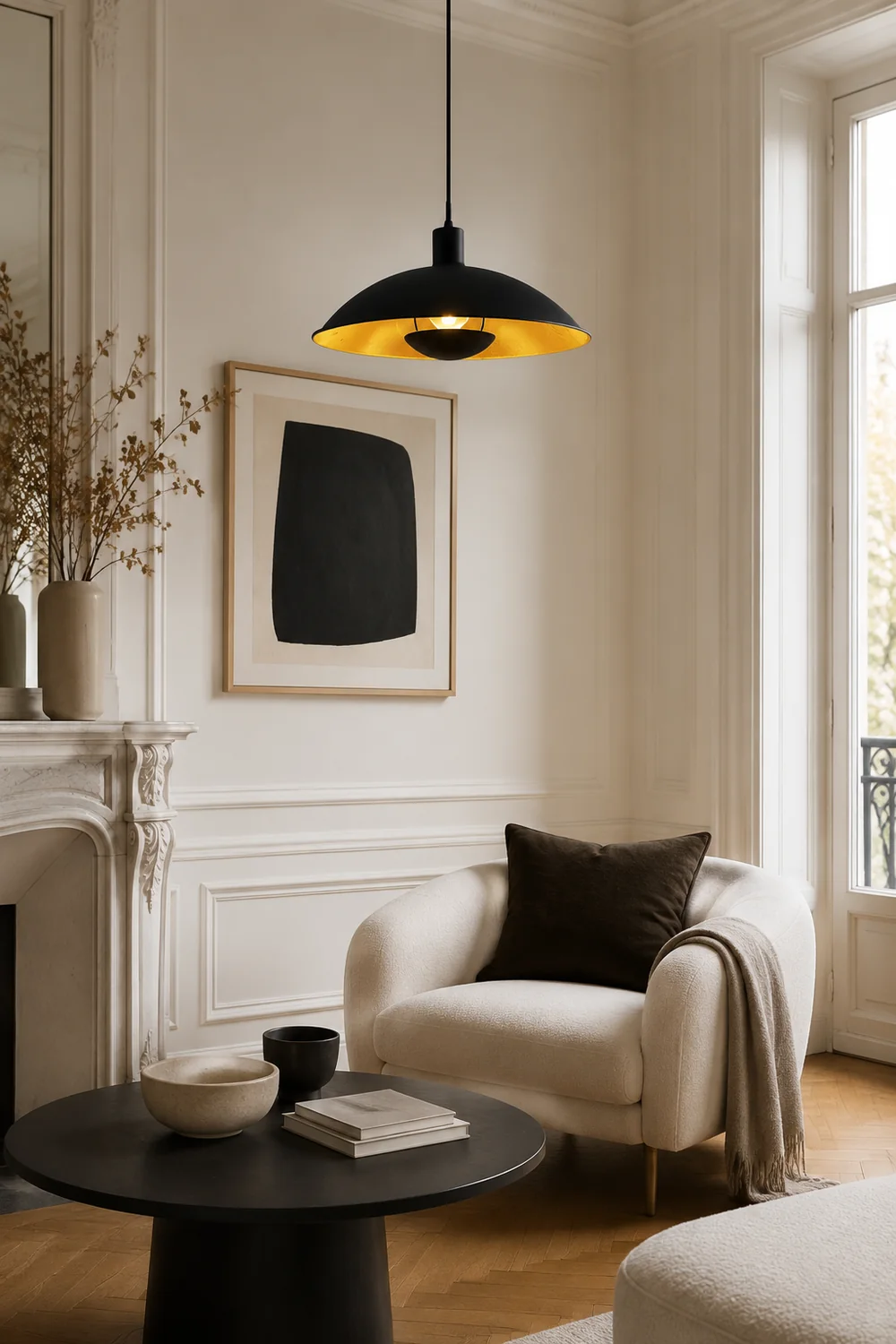 Carins Schwarz & Gold Pendelleuchte, ∅30/40CM - Lumpaz