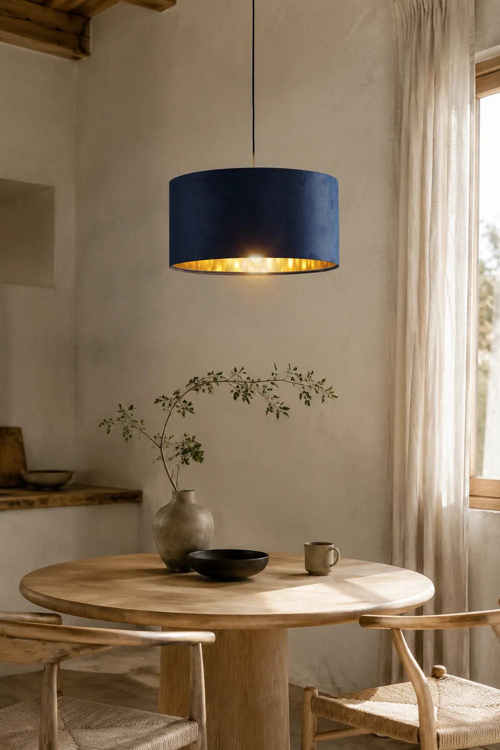 Renée Blau & Gold Pendelleuchte, Seide, ∅50CM - Lumpaz