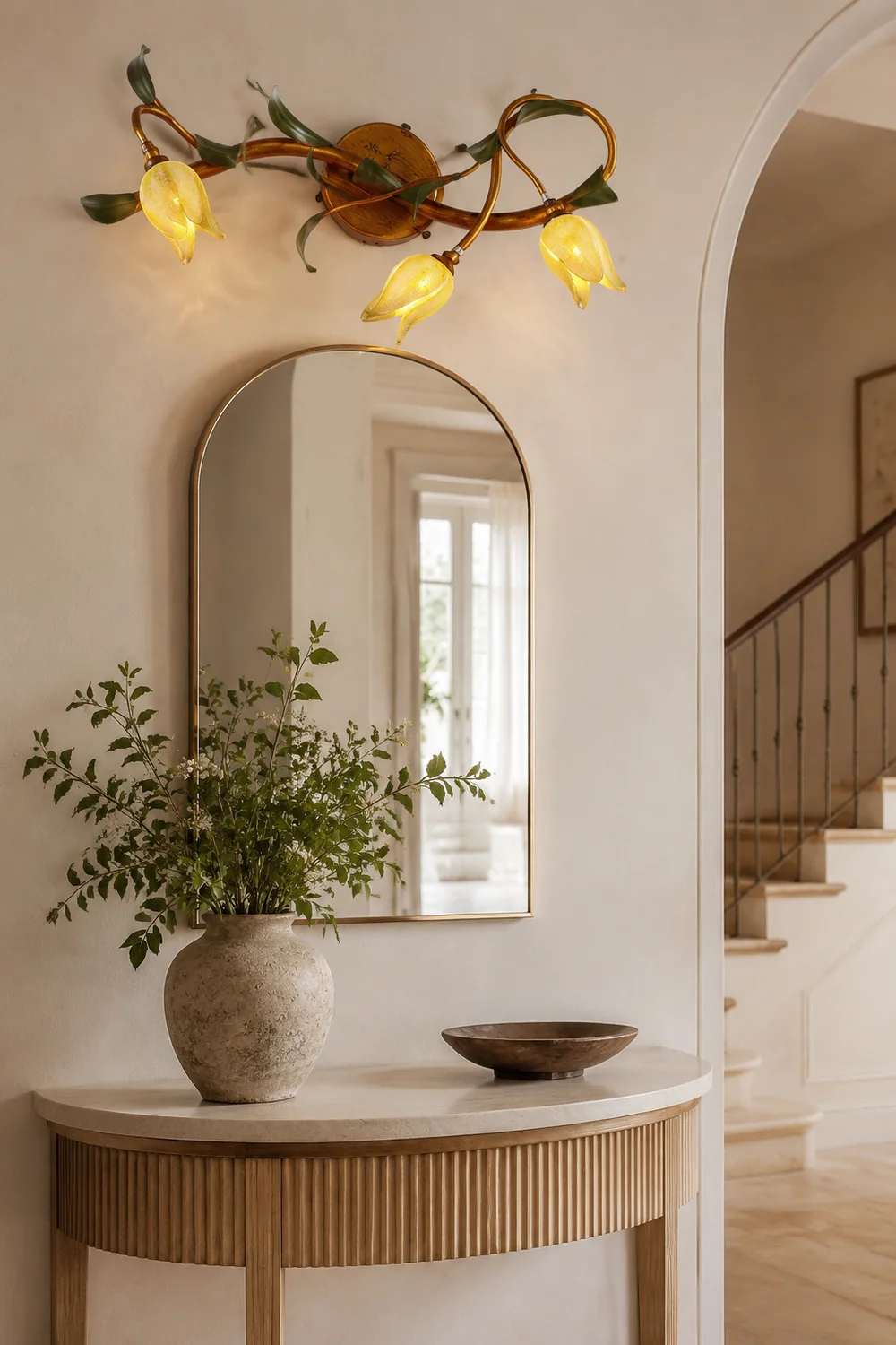 Félicie Gelbe Blume Spiegel Front Bell Shade Vanity Wandleuchte, 3/5-flammig - Lumpaz