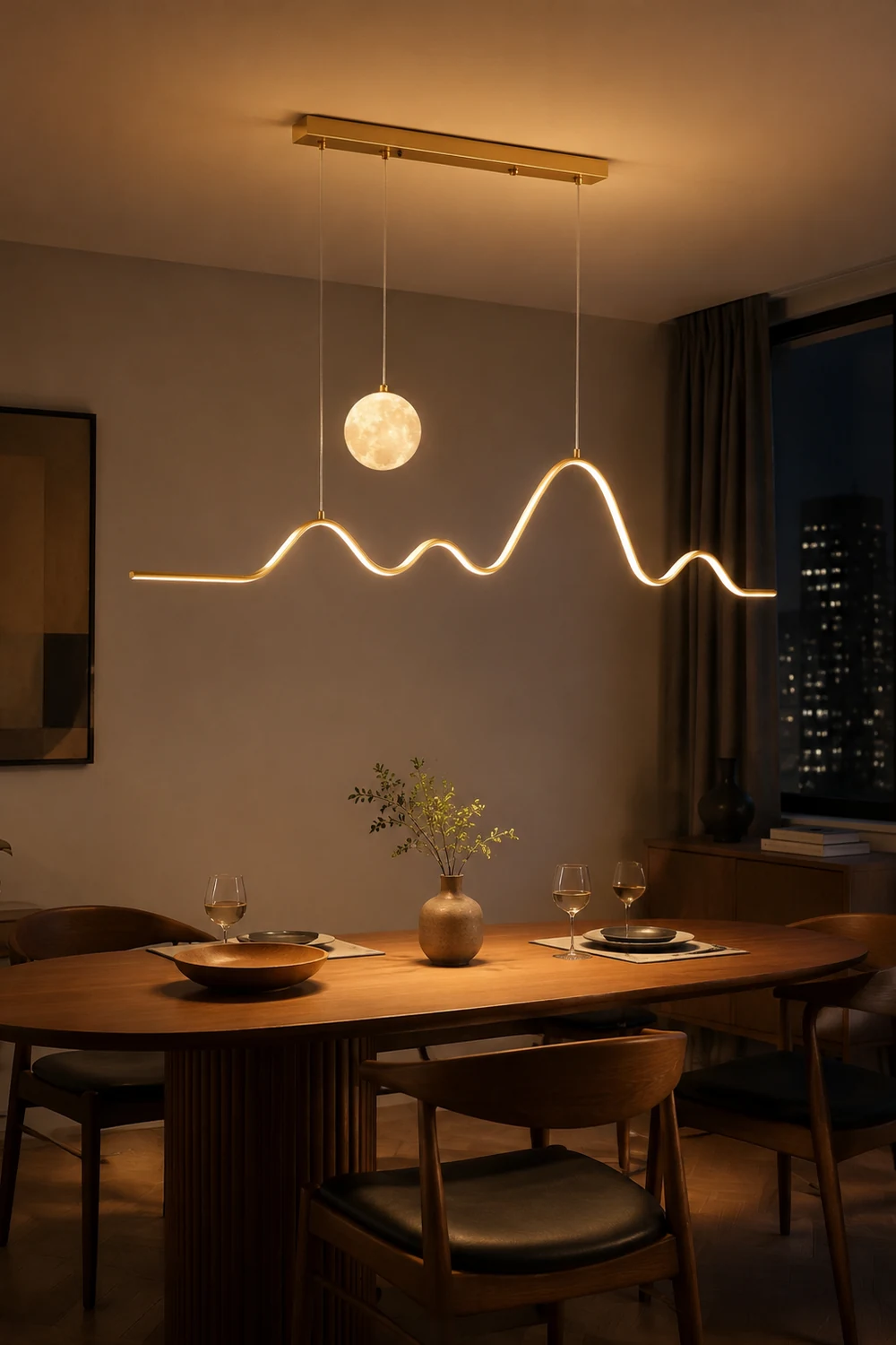 Pendelleuchte Wellenförmig & Mondförmig, 3 Farben, 120CM Lang - Lumpaz