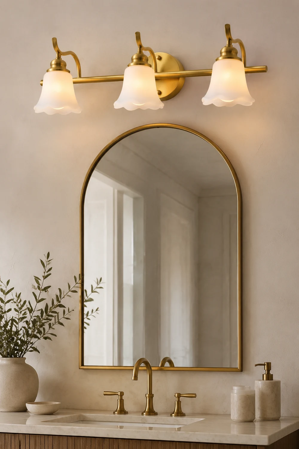 Félicie Weißes Glas Spiegel Front Vanity Wandleuchte, 2/3-flammig, 41CM Lang - Lumpaz