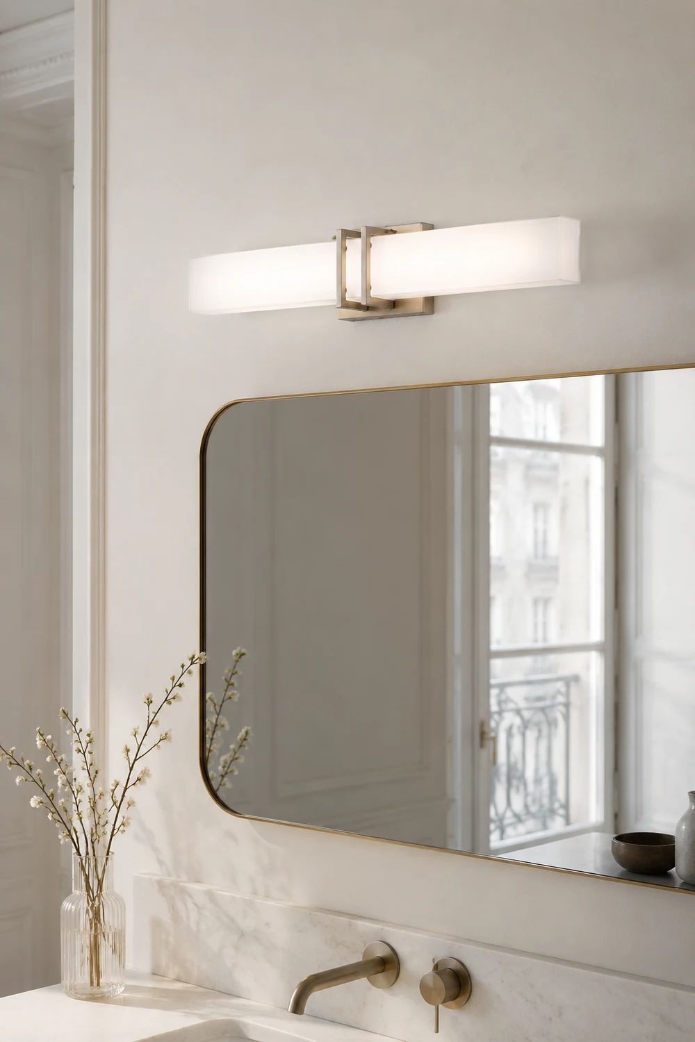 Leigh Nickel Spiegelfront Waschtisch-Wandleuchte, 60CM Lang - Lumpaz