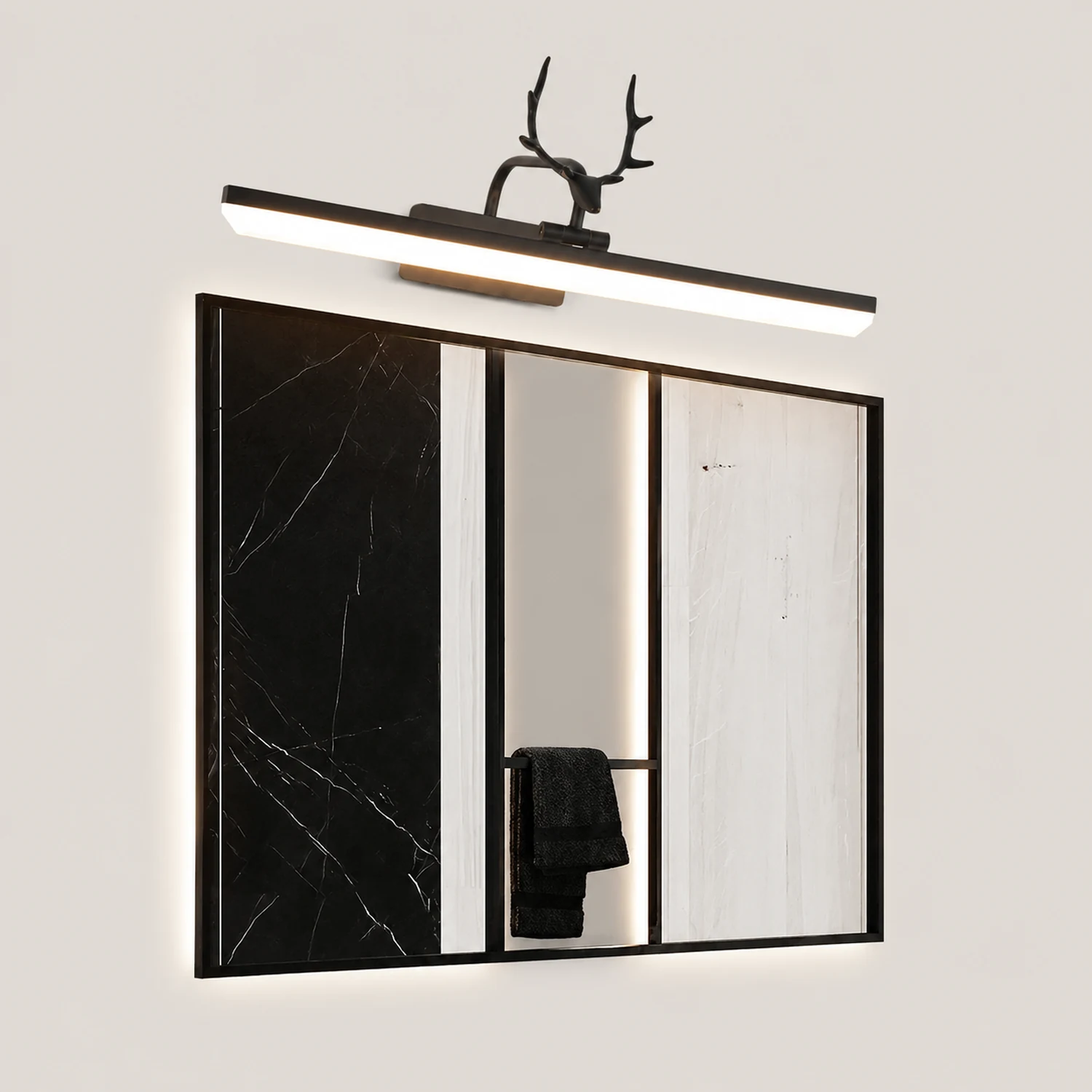 Leigh Geweihe Spiegelfront Waschtisch-Wandleuchte, 3 Farben, Metall, 43/58/74/93CM Lang - Lumpaz