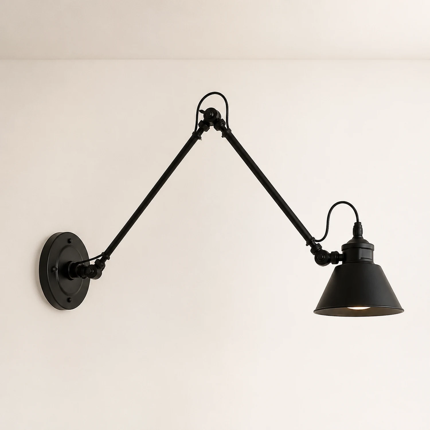 Brady Konische schwarze verstellbare Wandleuchte, Metall, 10/20/30CM Lang - Lumpaz