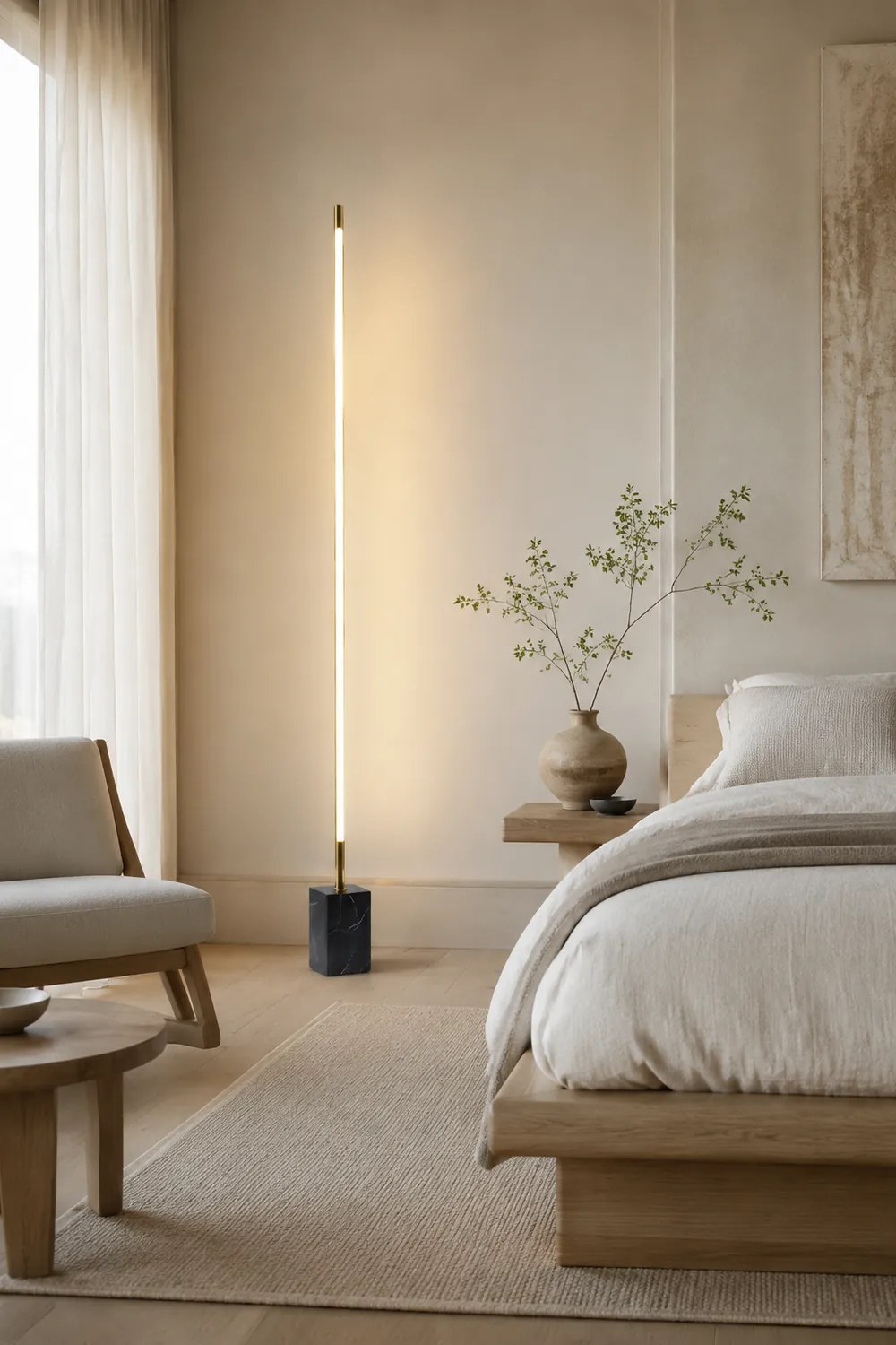 Edge Lineare Stehlampe, Metall & Marmor, 2 Farben, 165CM Lang - Lumpaz