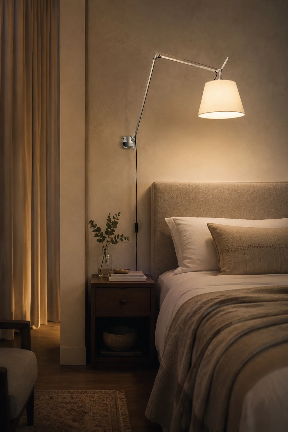 Brady Silberne Verstellbare Wandleuchte, Metall & Textil - Lumpaz