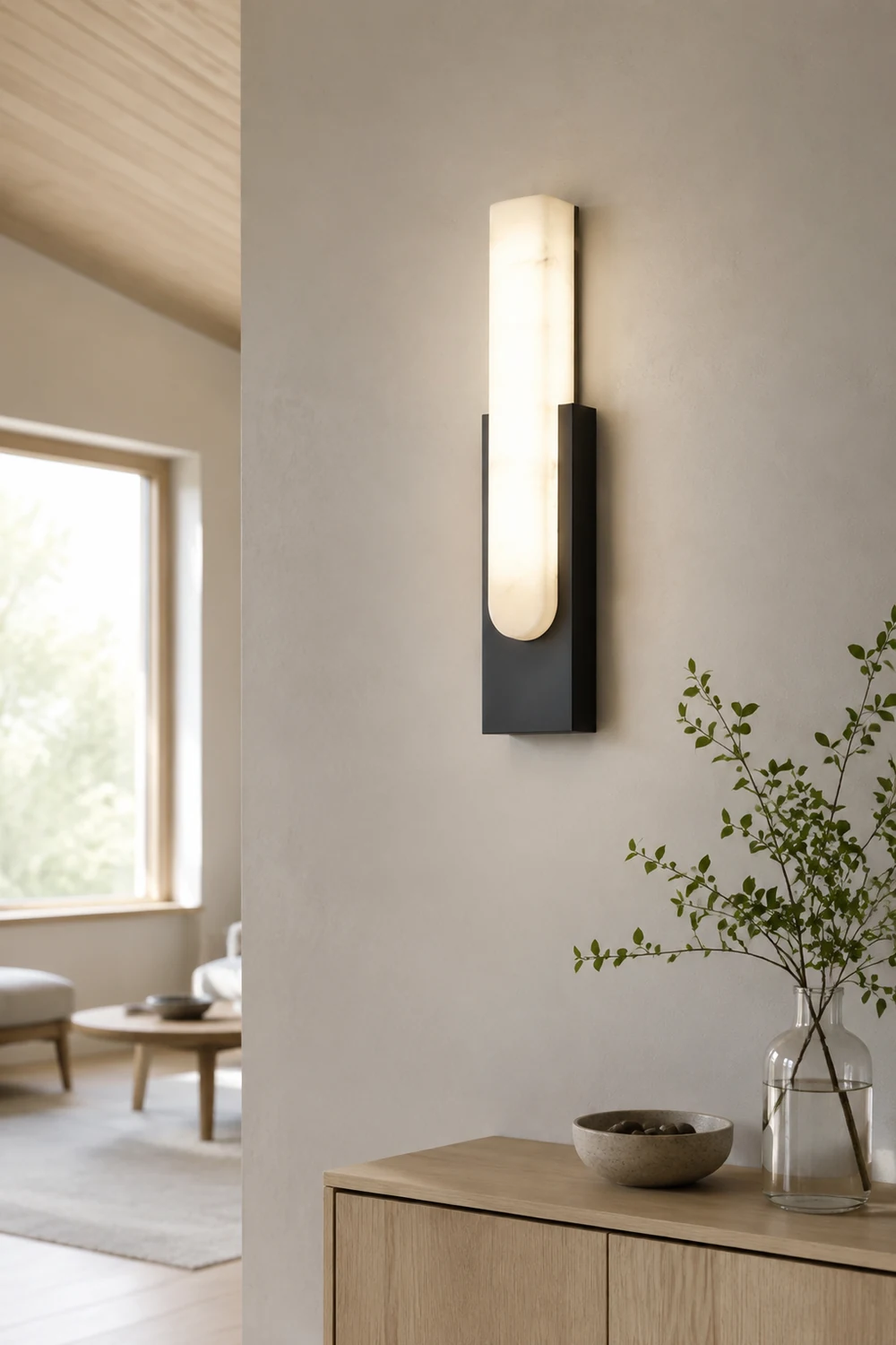 Chan Rechteckige Wandleuchte, Dolomit & Metall, 50CM Lang - Lumpaz