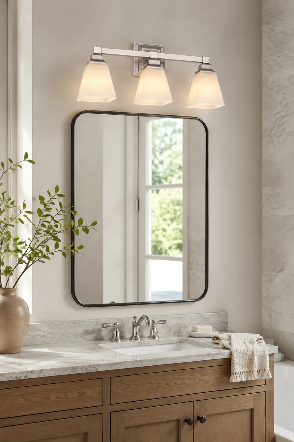 Eyrn Opal Spiegelfront Waschtisch-Wandleuchte, 2/3-flammig, 31/50CM Lang - Lumpaz