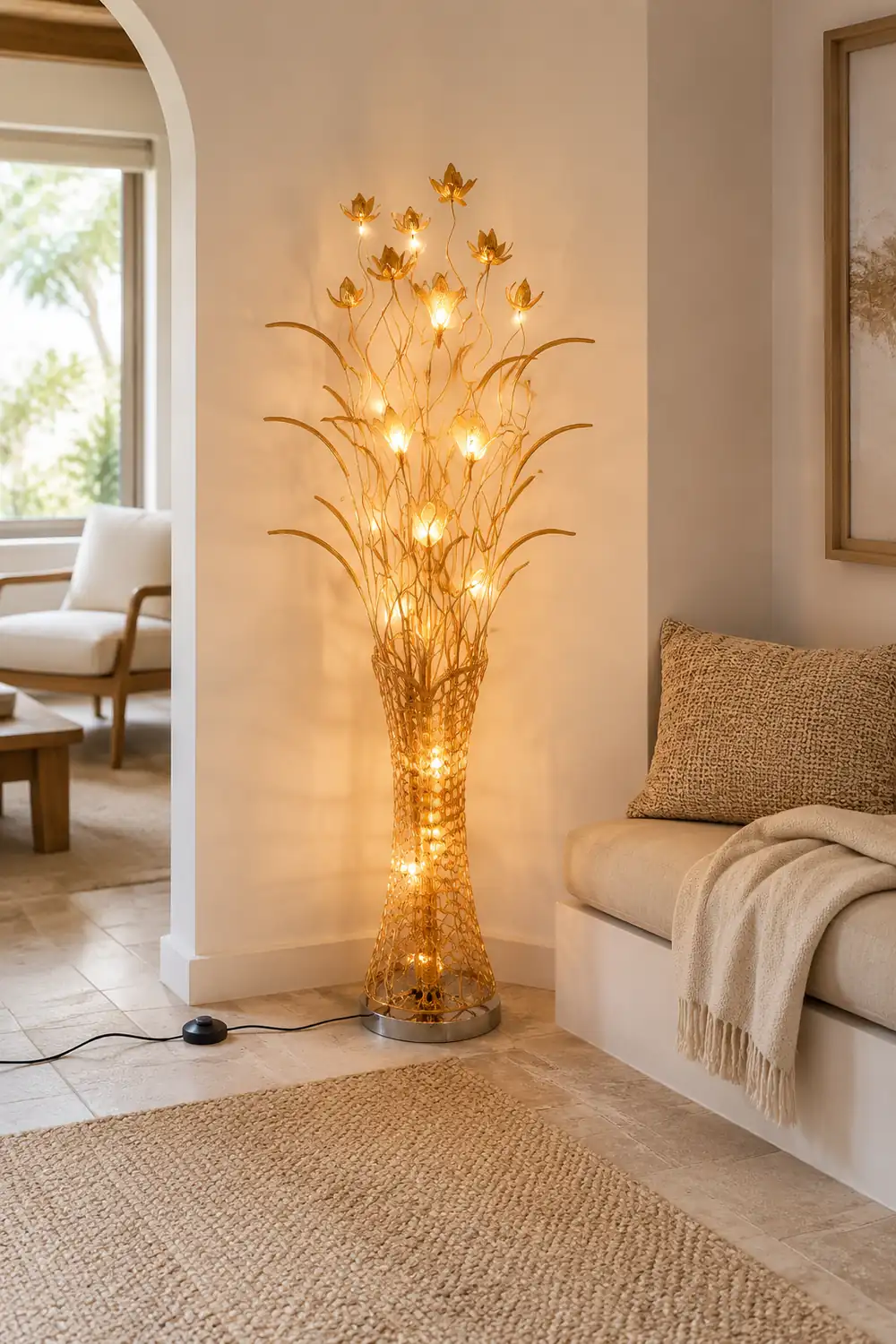 Bella Blumenvase Goldene Stehlampe, 150CM Lang - Lumpaz