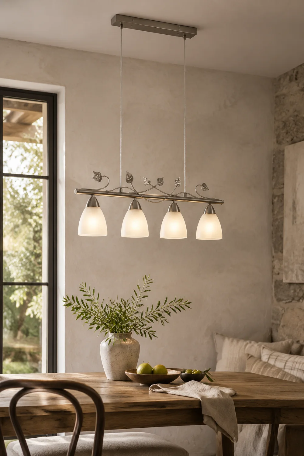 Eyrn Blatt Lineare Pendelleuchte, 4-flammig, Metall & Glas - Lumpaz
