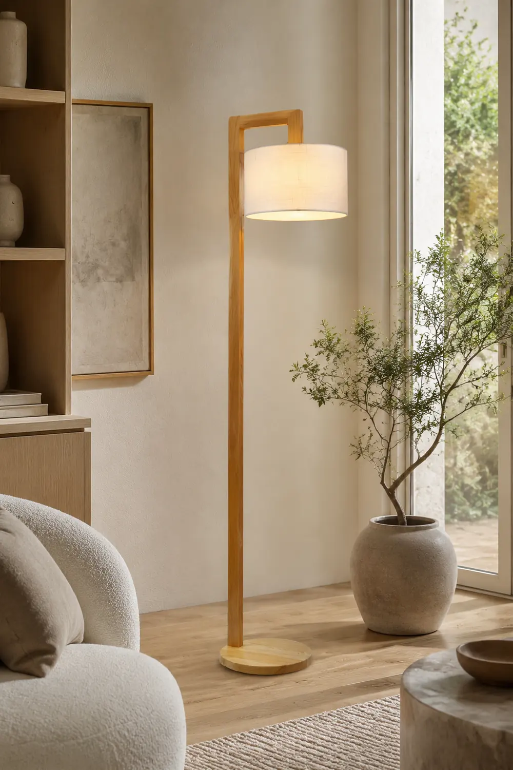 Ozawa Rechtwinkliger Arm Stehlampe, Holz & Textil, 155CM Lang - Lumpaz