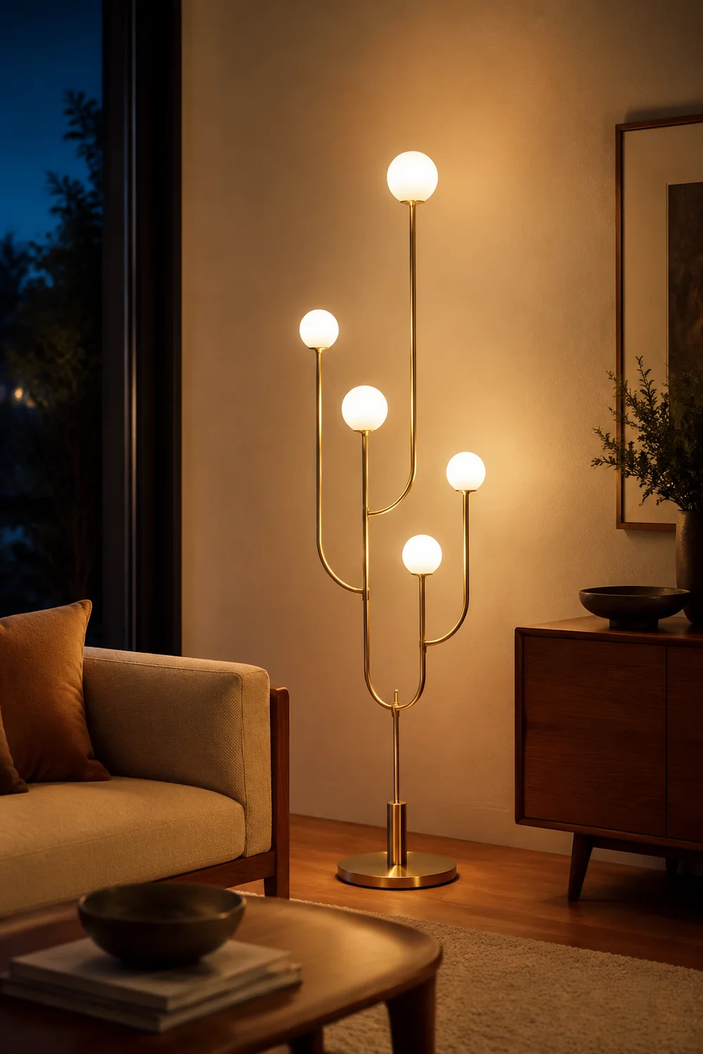 Valentina Kaktus Stehlampe, Messing & Glas, 180CM Lang - Lumpaz