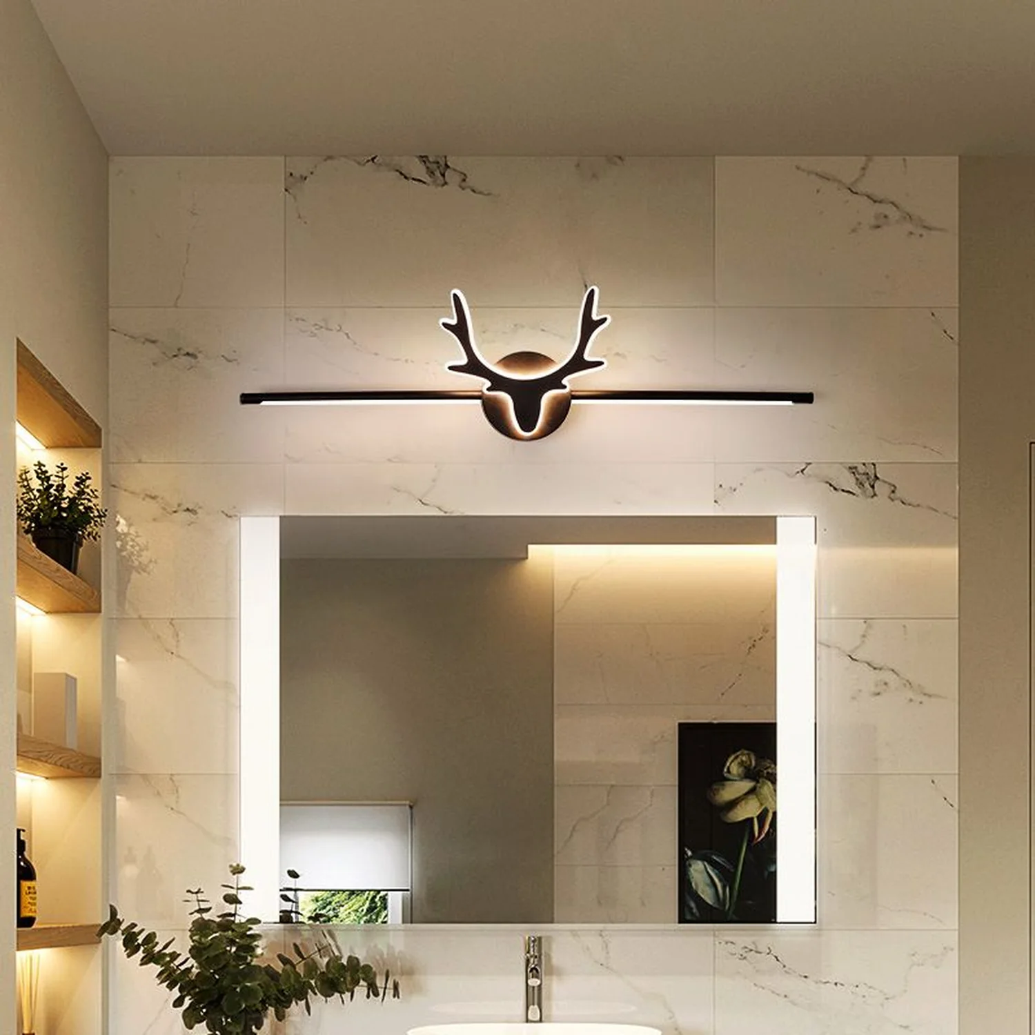 Leigh Geweihe Spiegelfront Waschtisch-Wandleuchte, Metall, 40/60/80CM Lang - Lumpaz