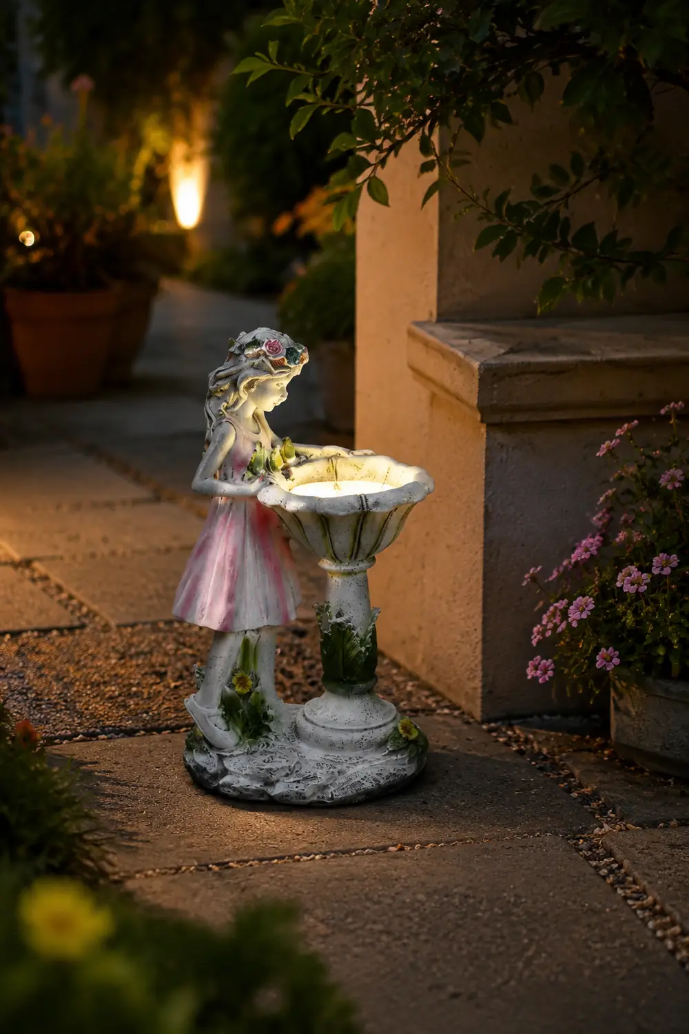 Minori Außenstehleuchte Feenmädchen Rosa Solarenergie, 28CM lang - Lumpaz