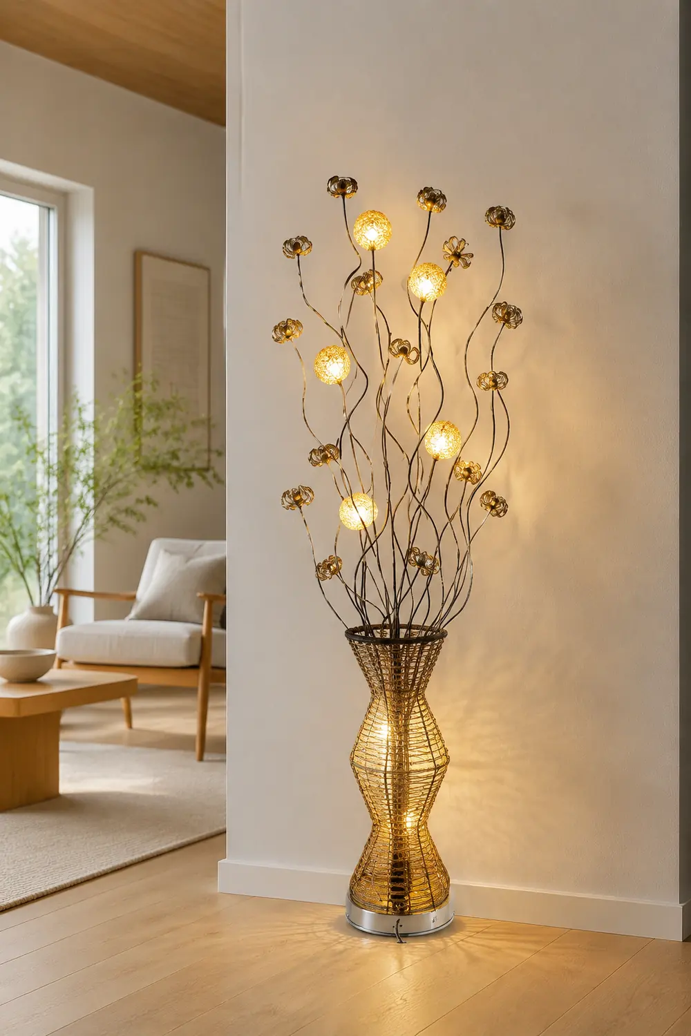 Bella Blumenvase Goldene Stehlampe, 160CM Lang - Lumpaz