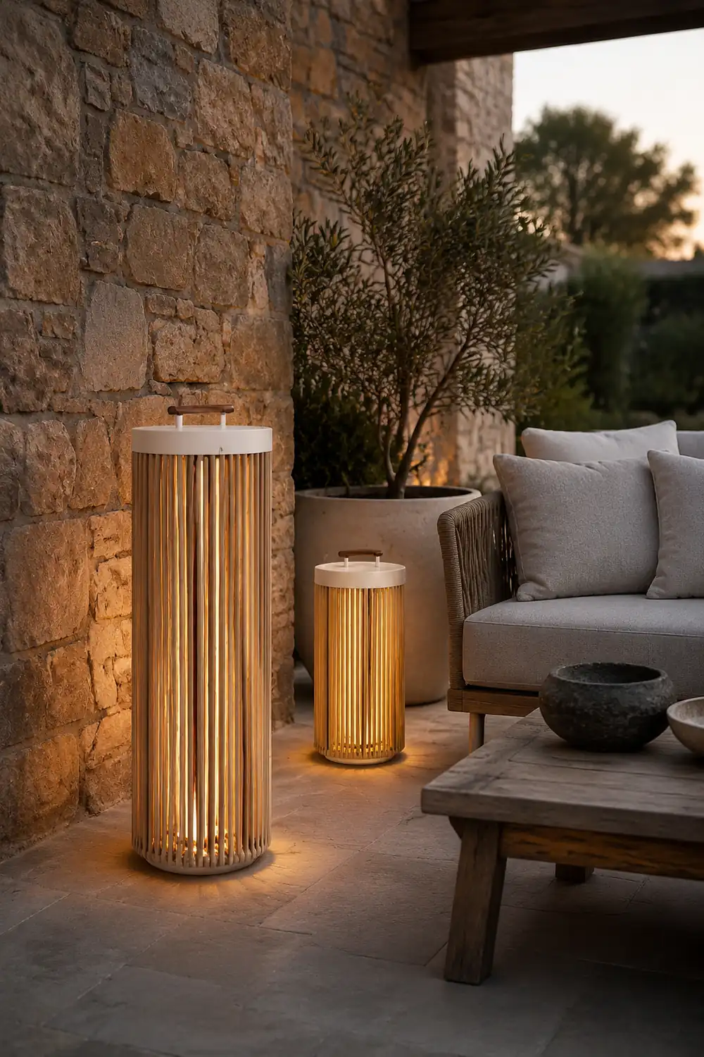 Ritta Außenstehleuchte Zeitgenössisch, Solar, Metall & Rattan, 35/60/100 CM - Lumpaz