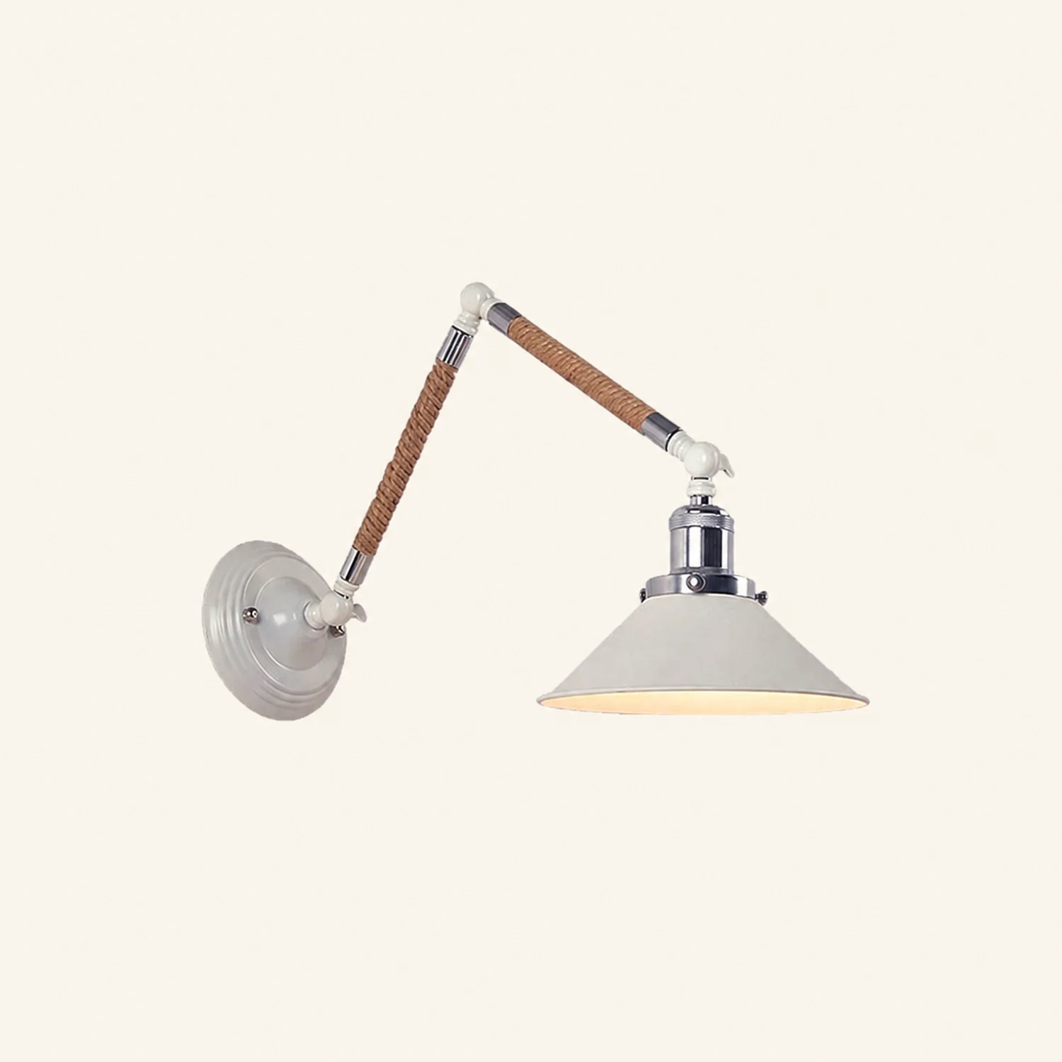 Carins Weiße verstellbare Wandleuchte, Hanfseil & Metall, 18/20/22CM Lang - Lumpaz