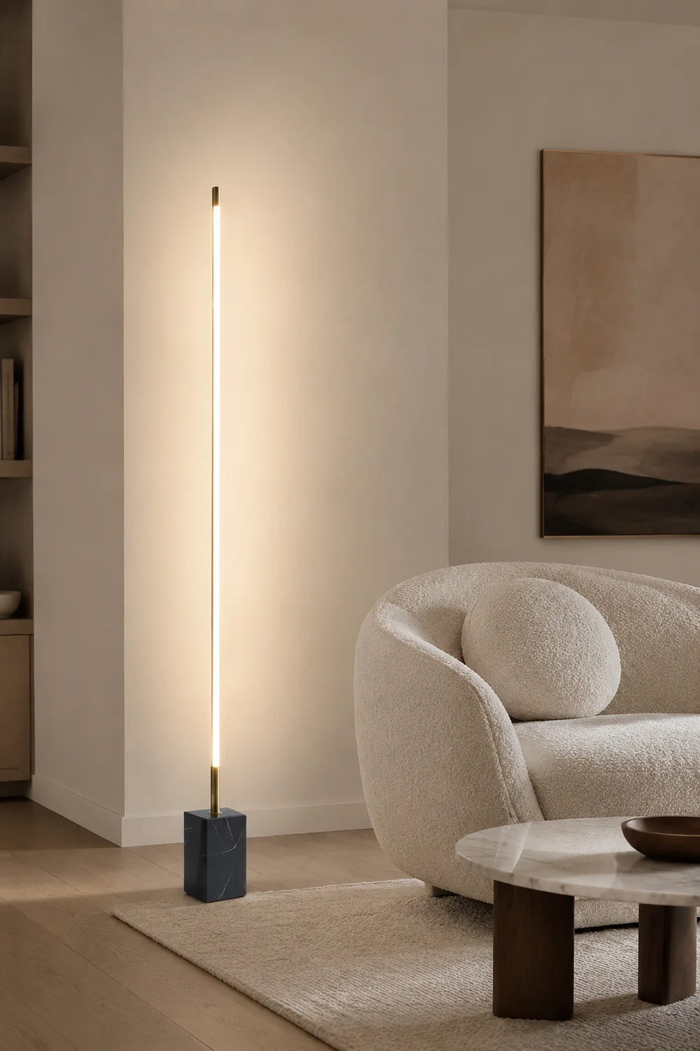 Edge Lineare Stehlampe, Metall & Marmor, 2 Farben, 165CM Lang - Lumpaz