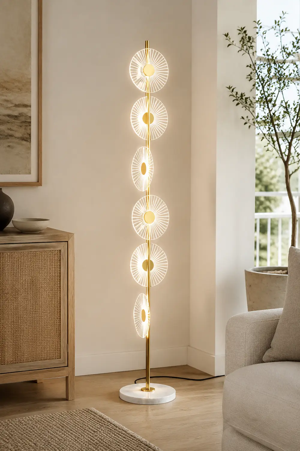 Carins Stehlampe, 6-flammig, Marmor & Acryl, 150CM Lang - Lumpaz