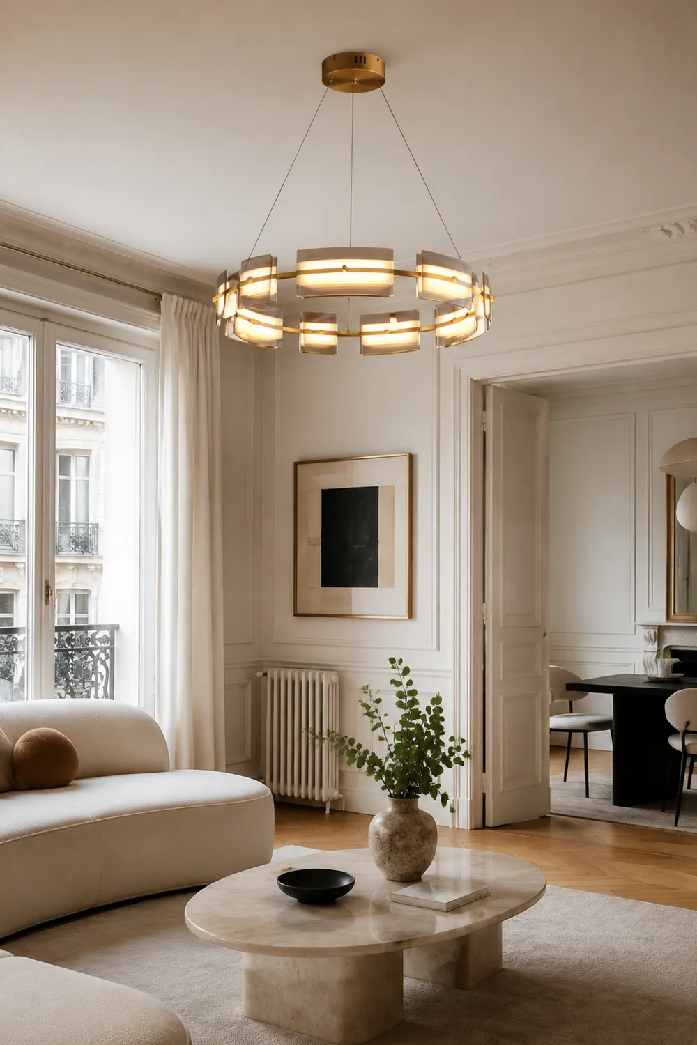 Evette Pendelleuchte 2 Farbe Fernsteuerung 1/2 Ring Kupfer& Glas, 9/12/15 -flammig - Lumpaz