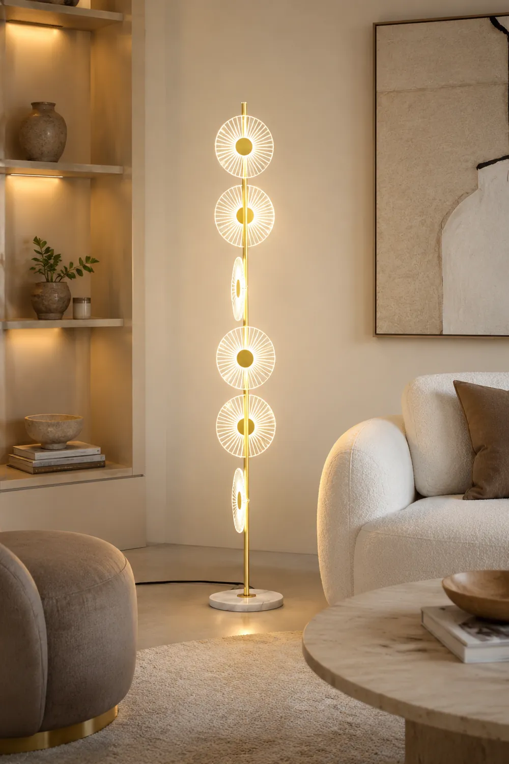 Carins Stehlampe, 6-flammig, Marmor & Acryl, 150CM Lang - Lumpaz